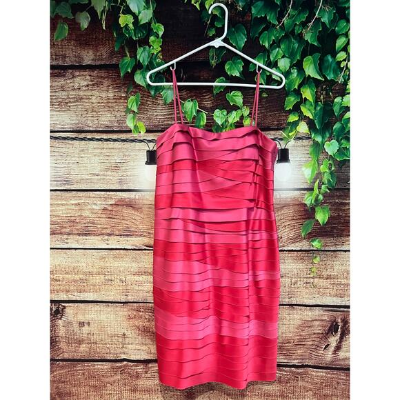 Vintage JS Collections Layered Spaghetti Strap Tiered Mini Dress Prom Pink Sz 12 - Picture 1 of 4